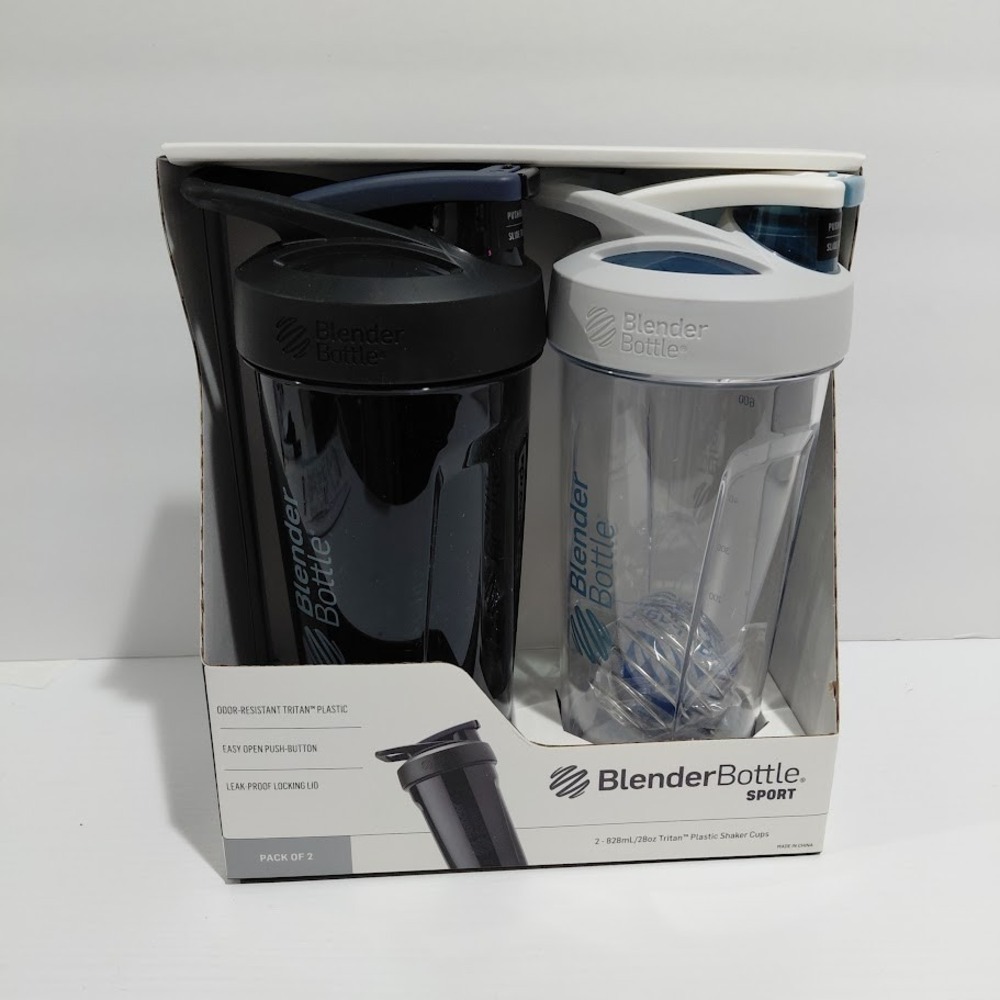 BlenderBottle Strada Tritan Shaker Bottle withLocking Lid,28Ounce,Black & White